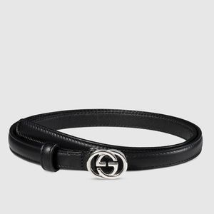 Gucci Black Skinny Interlocking GG Belt 90